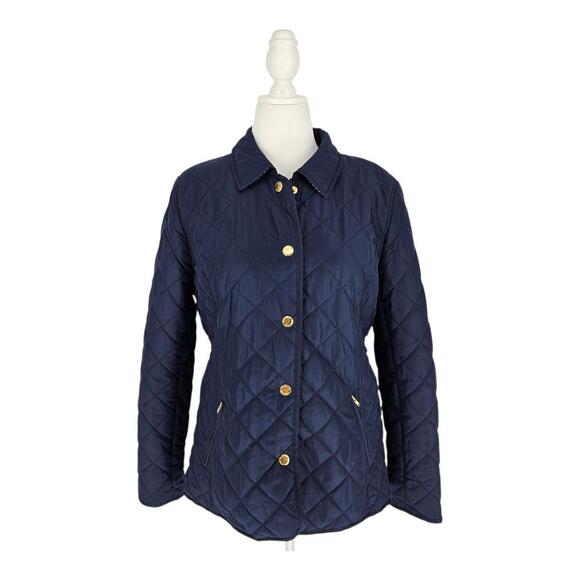 Crown & Ivy Navy Quilted Barn Jacket Snap Closure Zip Pockets Womens Size Large - Picture 1 of 9